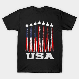 Fighter Jet Airplane USA Flag 4th Of July Patriotic T-Shirt